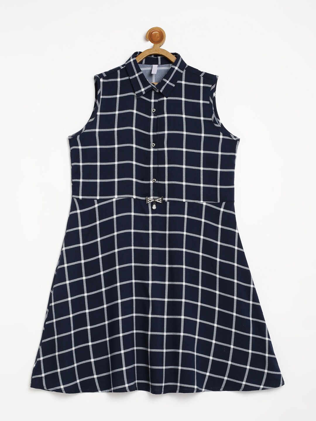 

V2 Value & Variety Girls Navy Blue & White Checked Shirt Dress