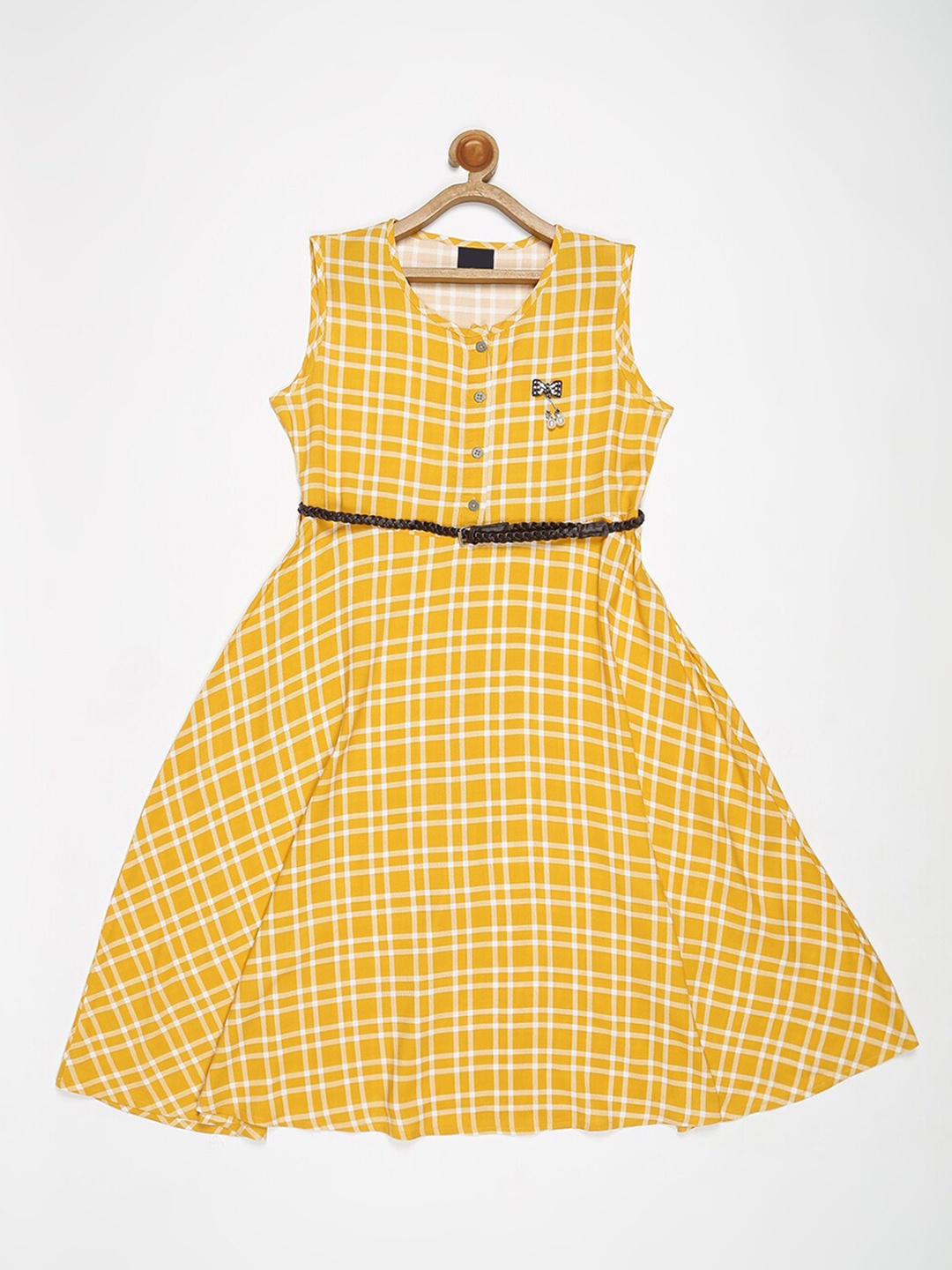 

V2 Value & Variety Mustard Yellow Checked Fit and Flare Dress