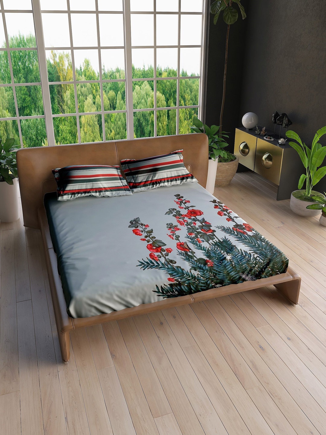 

LABHAM Green 210 TC King Bedsheet with 2 Pillow Covers