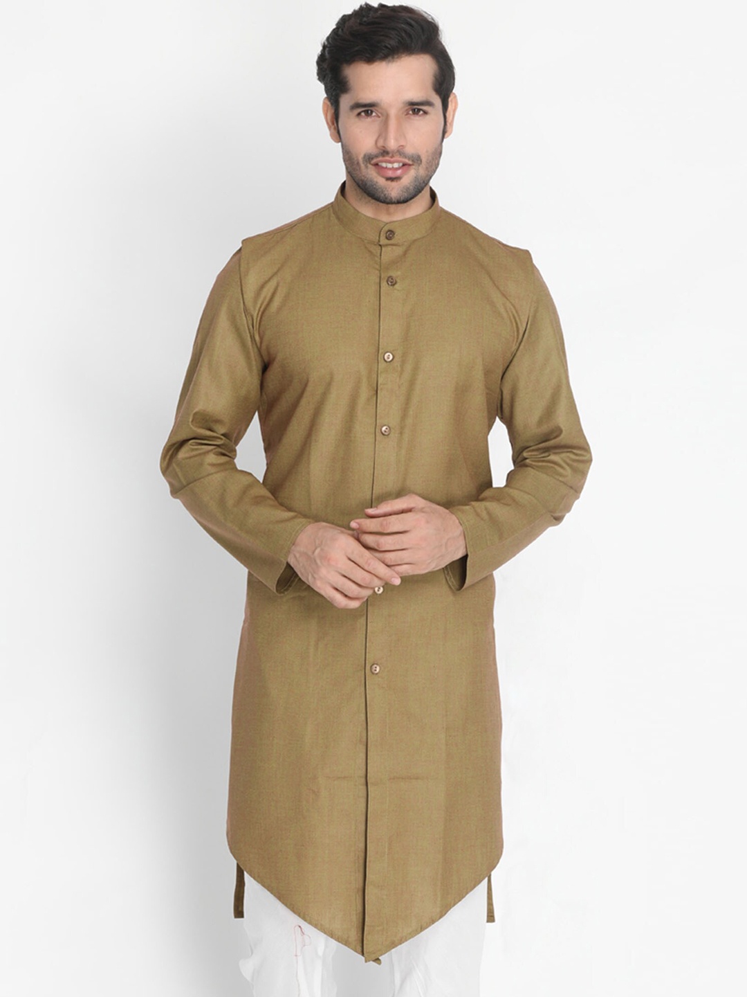 

VASTRAMAY Men Coffee Brown Embroidered Thread Work Kurta
