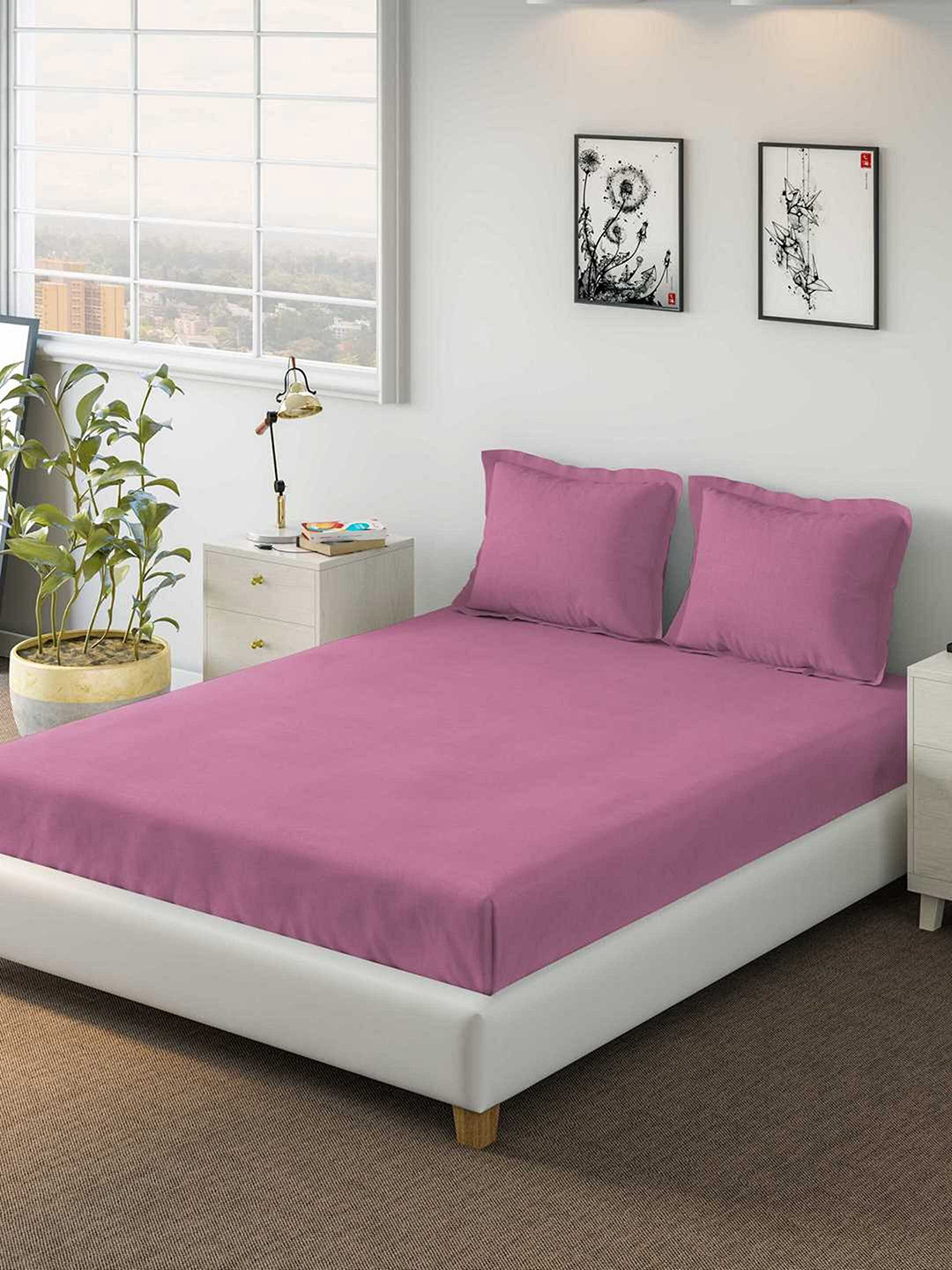 

DDecor Pink 150 TC Queen Bedsheet with 2 Pillow Covers