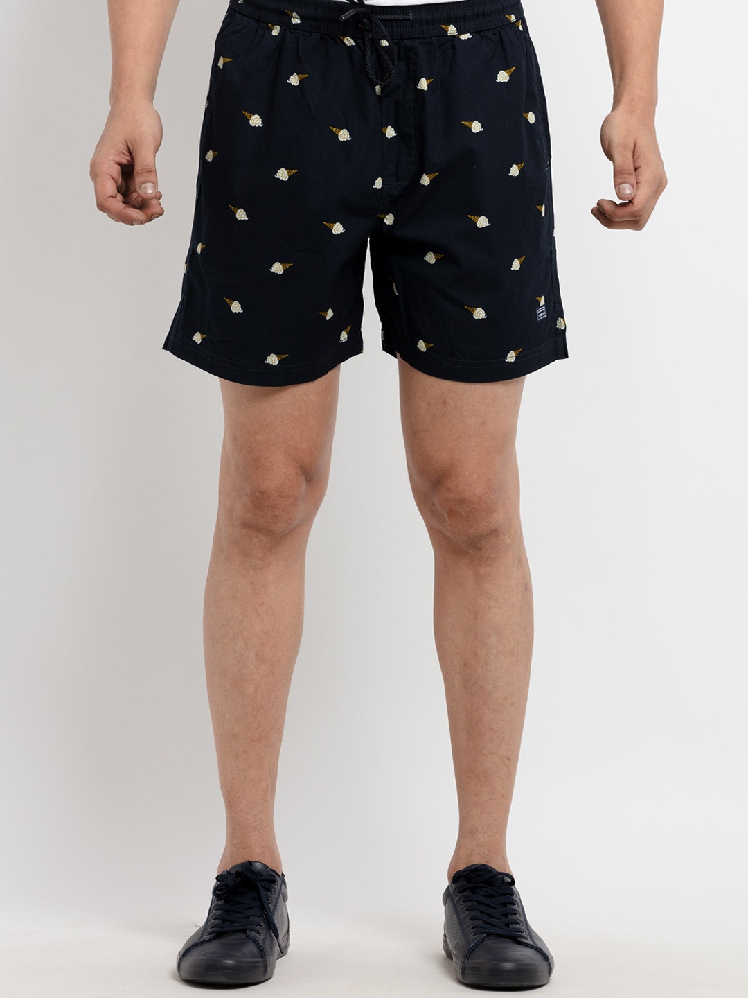 

Status Quo Men Navy Blue Cotton Printed Shorts