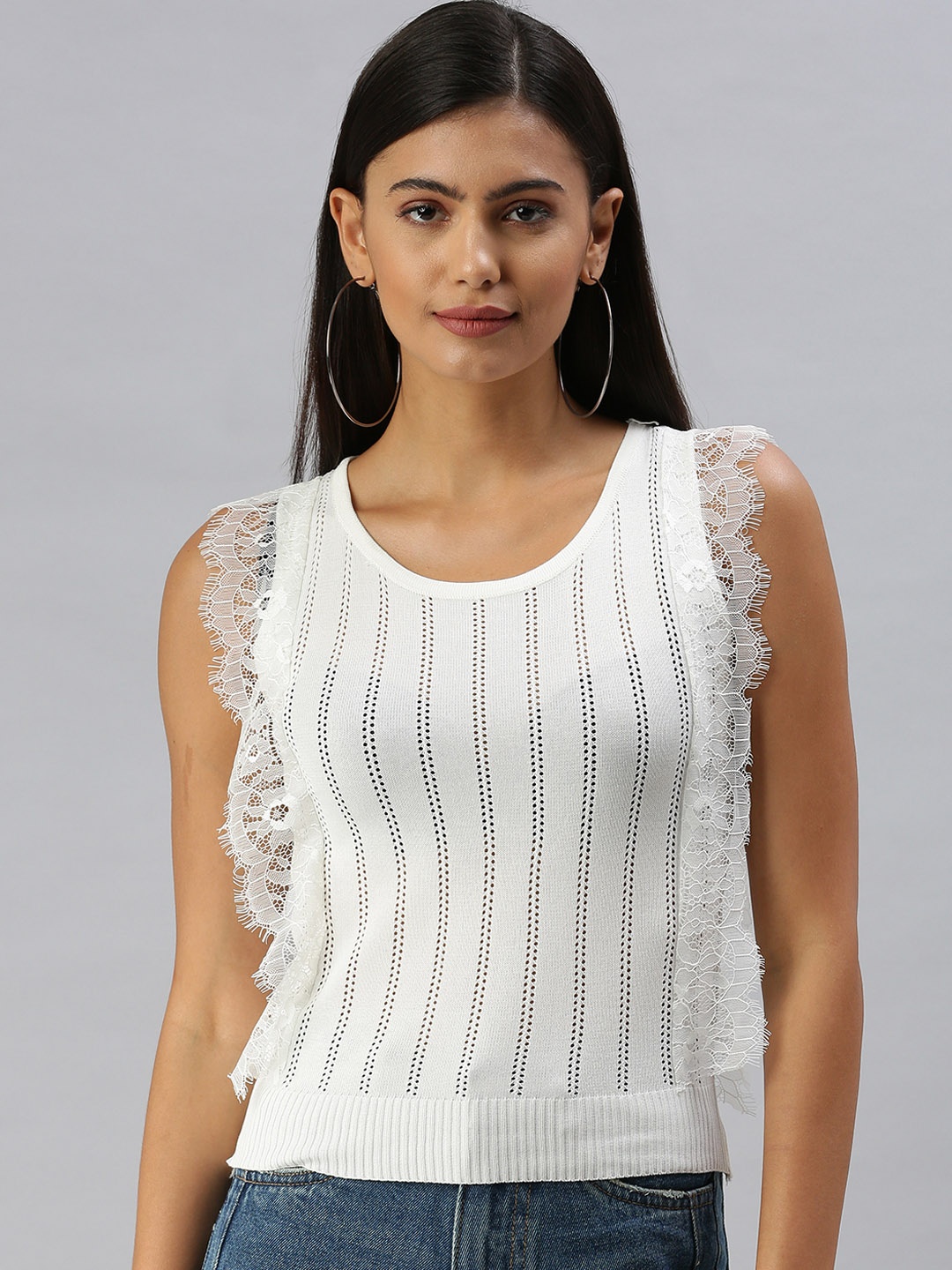 

SHOWOFF Women Off White Solid Top