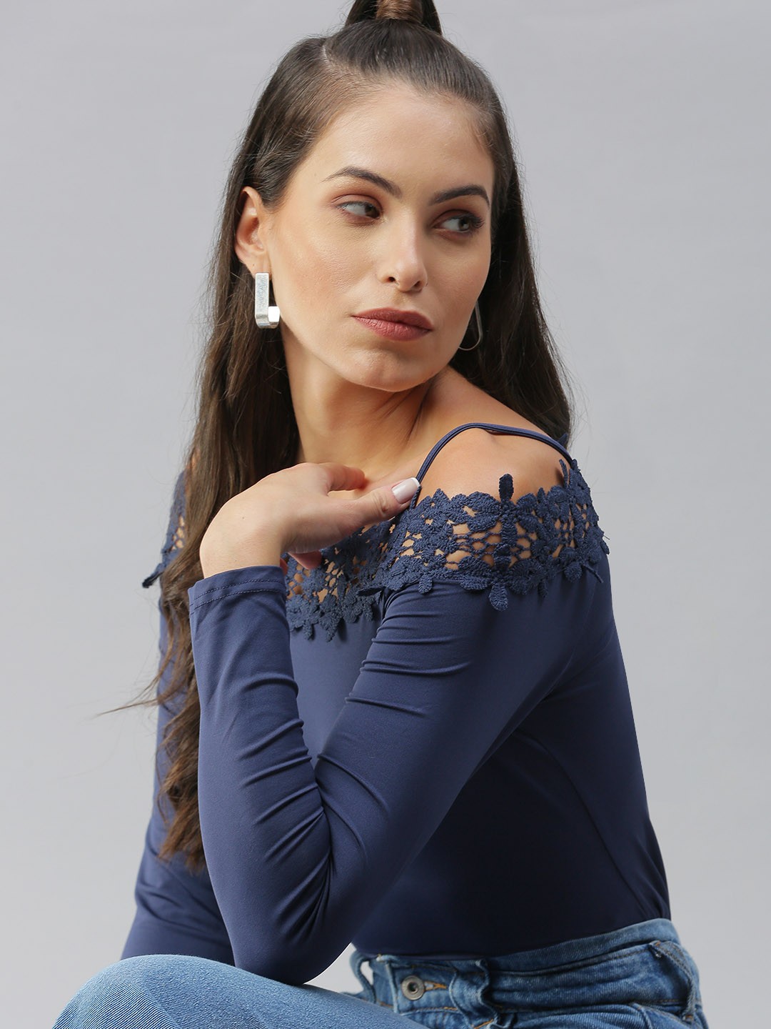 

SHOWOFF Women Blue Bardot Top