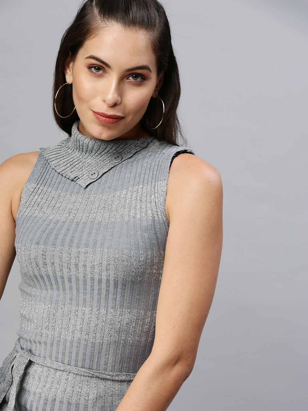 

SHOWOFF Grey Ribbed Knitted Fitted Longline Top