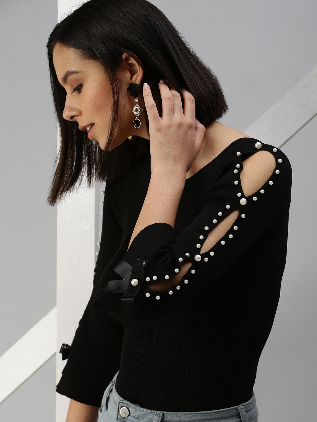 

SHOWOFF Black Embellished Top