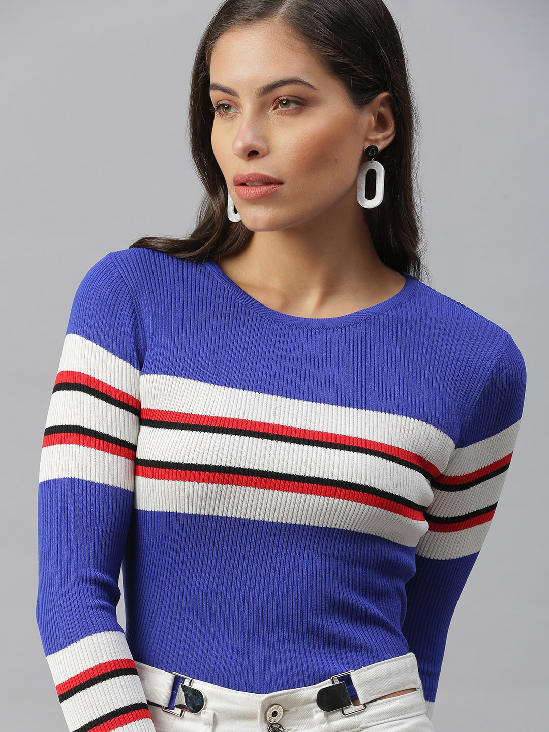 

SHOWOFF Women Blue & White Striped Top