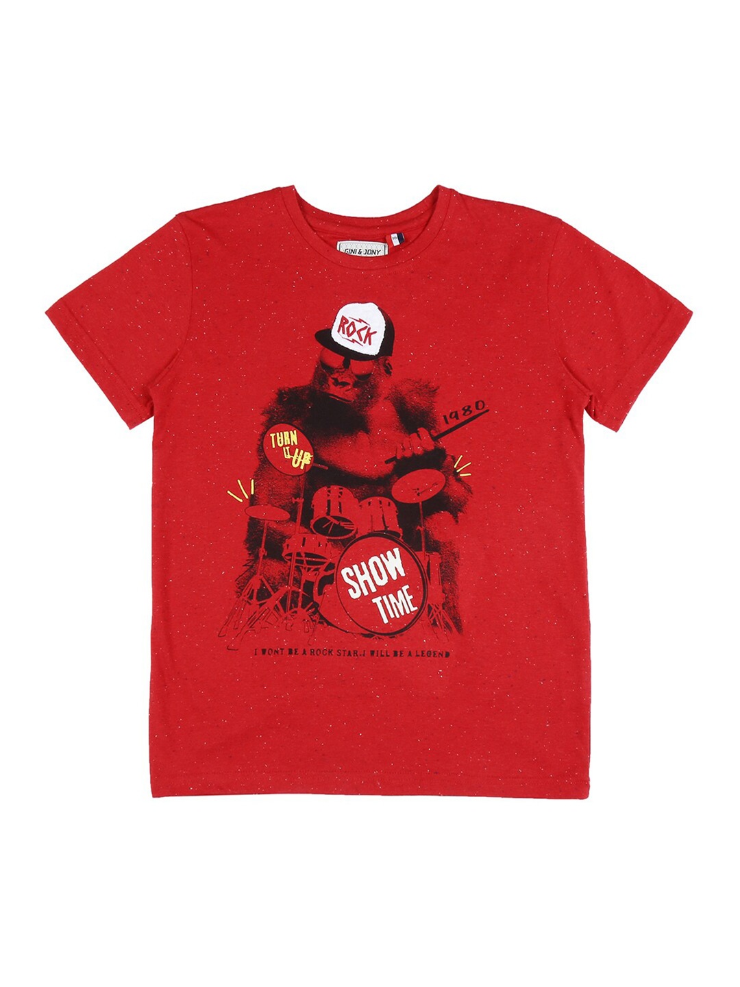 

Gini and Jony Boys Red Graphic Printed T-shirt