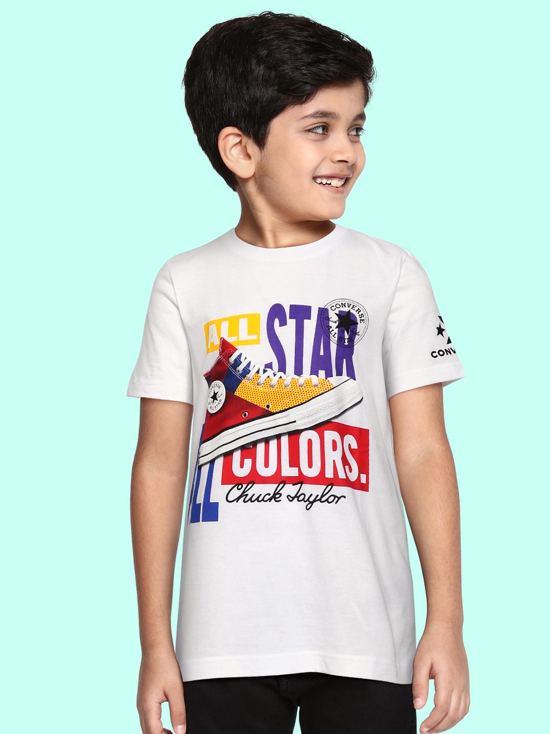 

Converse Boys White Graphic Printed Pure Cotton T-shirt