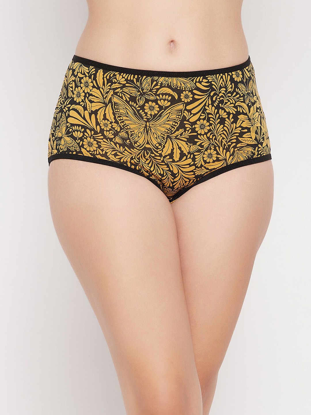 

Clovia Women Black & Yellow High Waist Printed Hipster Panty PN3221L073XL