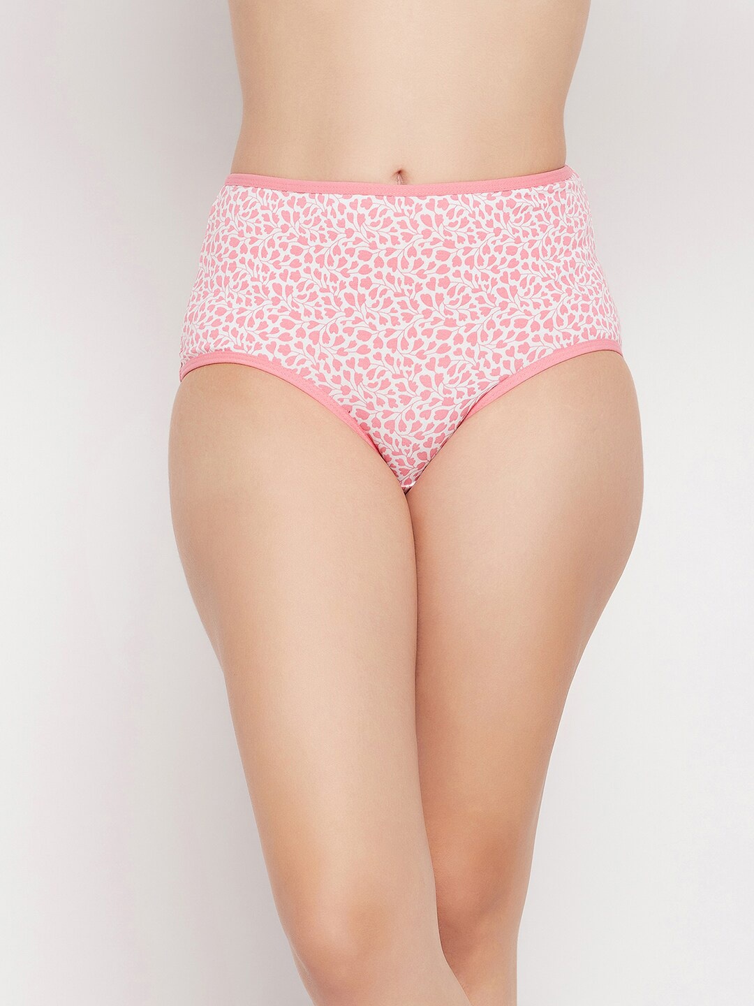 

Clovia Pink & White High Waist Floral Printed Hipster Brief