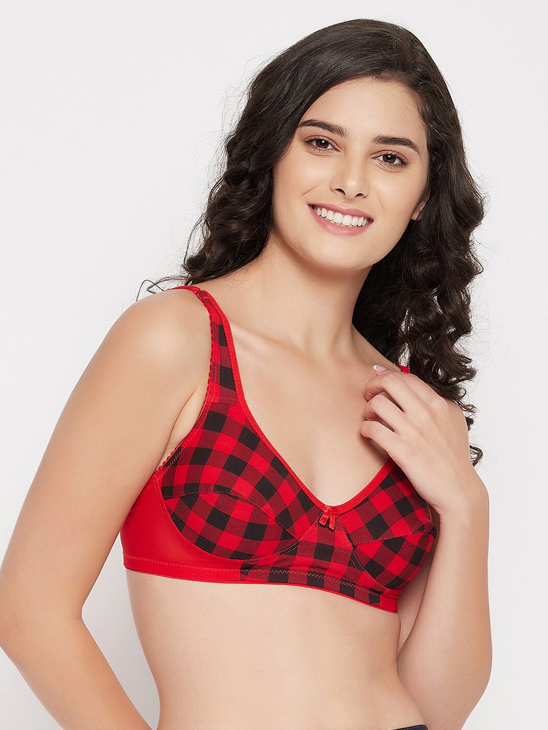 

Clovia Red Checked Non Padded Everyday Bra