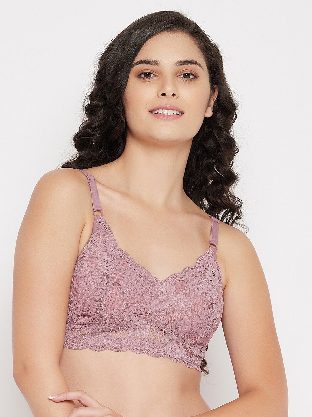 

Clovia Purple Self Design Non-Wired Nylon Lace Bralette Bra