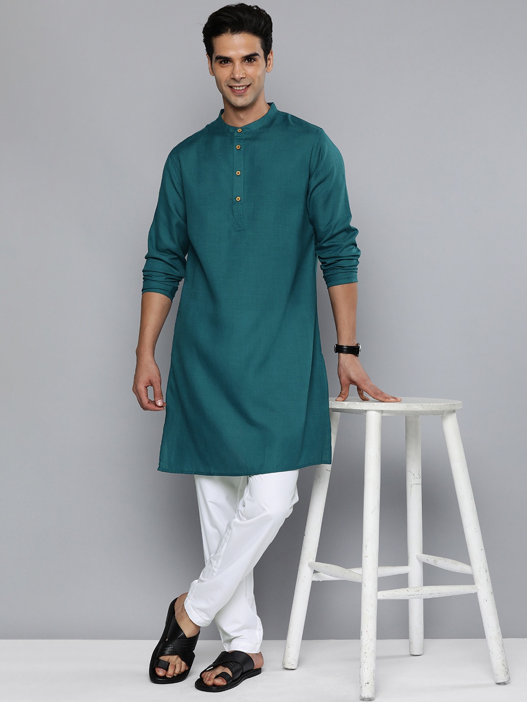 

HERE&NOW Men Teal Green Kurta with Trousers