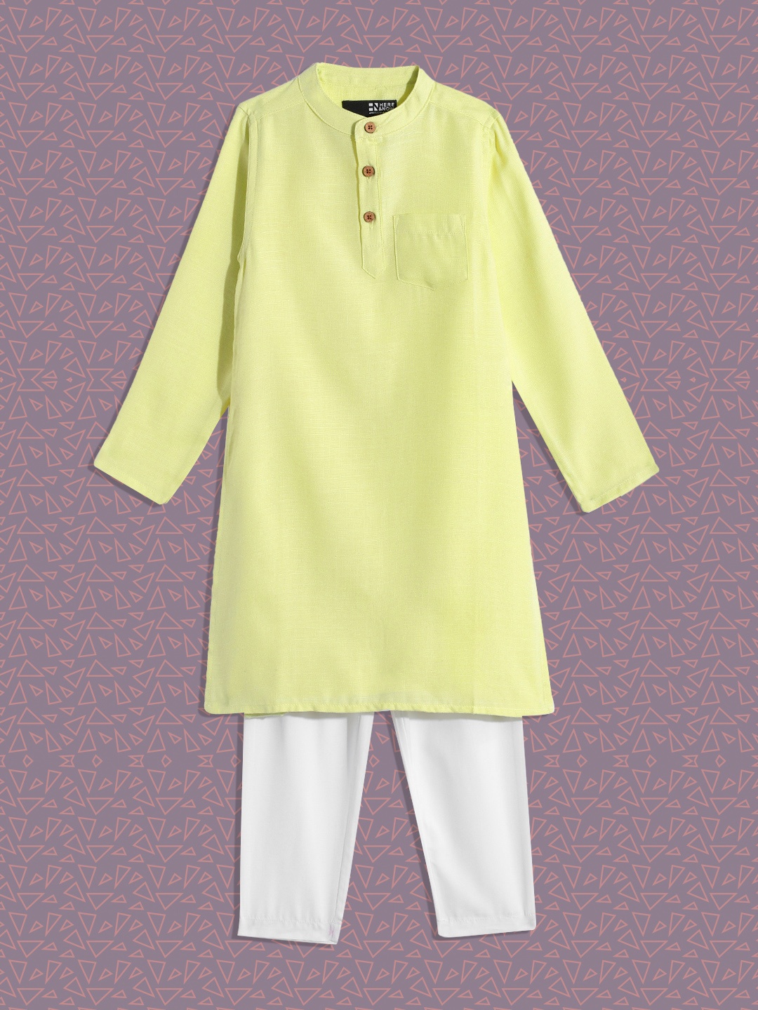 

HERE&NOW Boys Lime Green Solid Kurta with Trousers