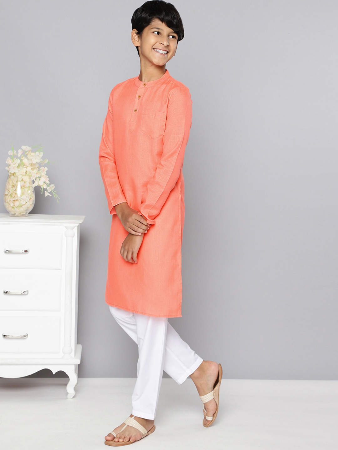 

HERE&NOW Boys Coral Solid Kurta with Pyjamas
