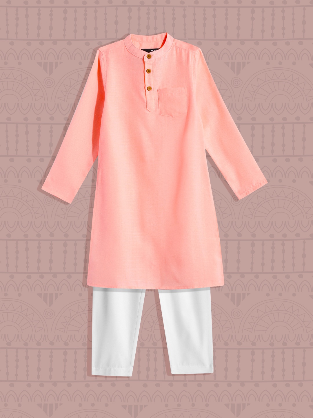 

HERE&NOW Boys Peach-Coloured Solid Kurta with Trousers