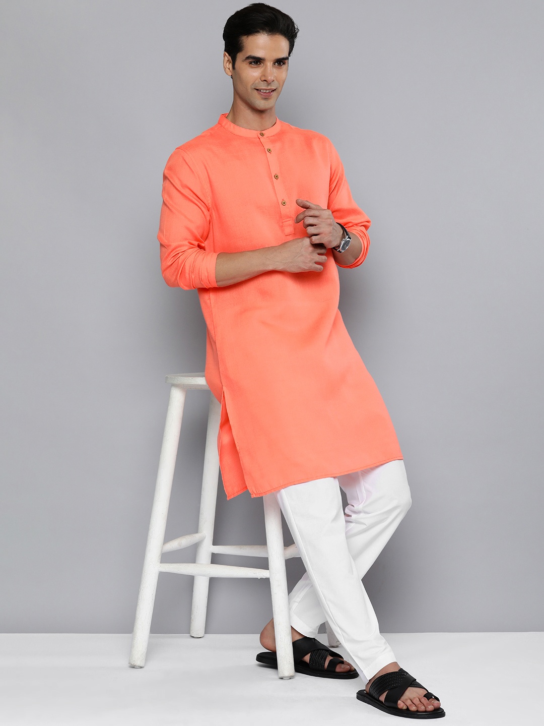 

HERE&NOW Men Coral Orange Kurta with Trousers