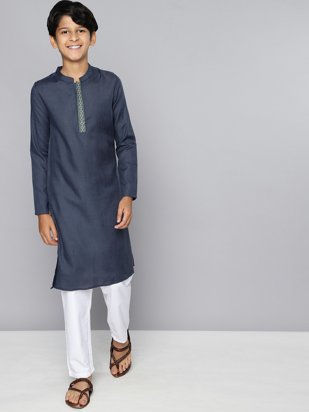 

HERE&NOW Boys Navy Blue Solid A-Line Kurta