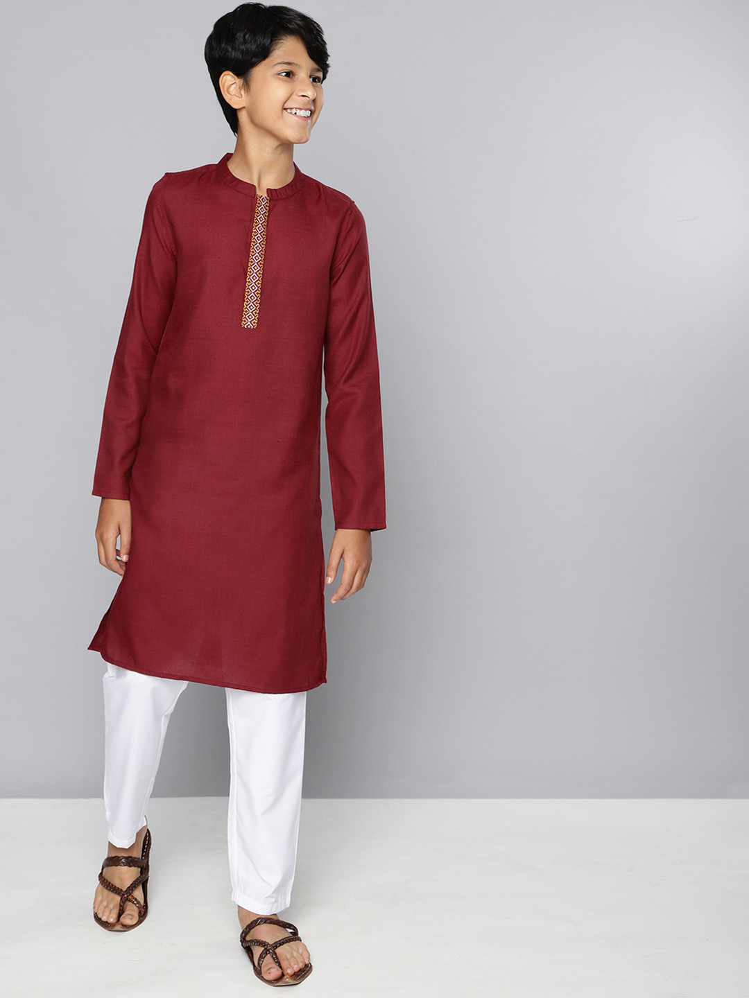 

HERE&NOW Boys Burgundy Solid A-Line Kurta