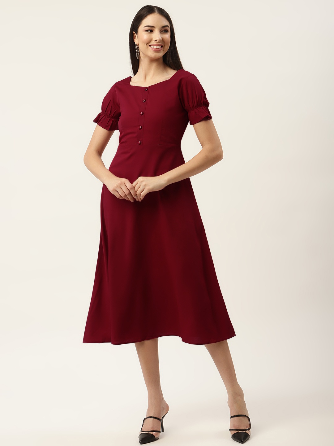 

Slenor Maroon Crepe Midi Dress