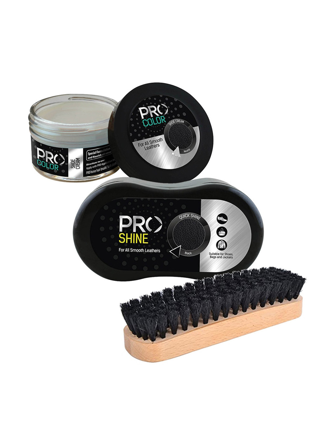 

PRO Set Of 3 Black & Brown Solid Smooth Leather Shoe Care