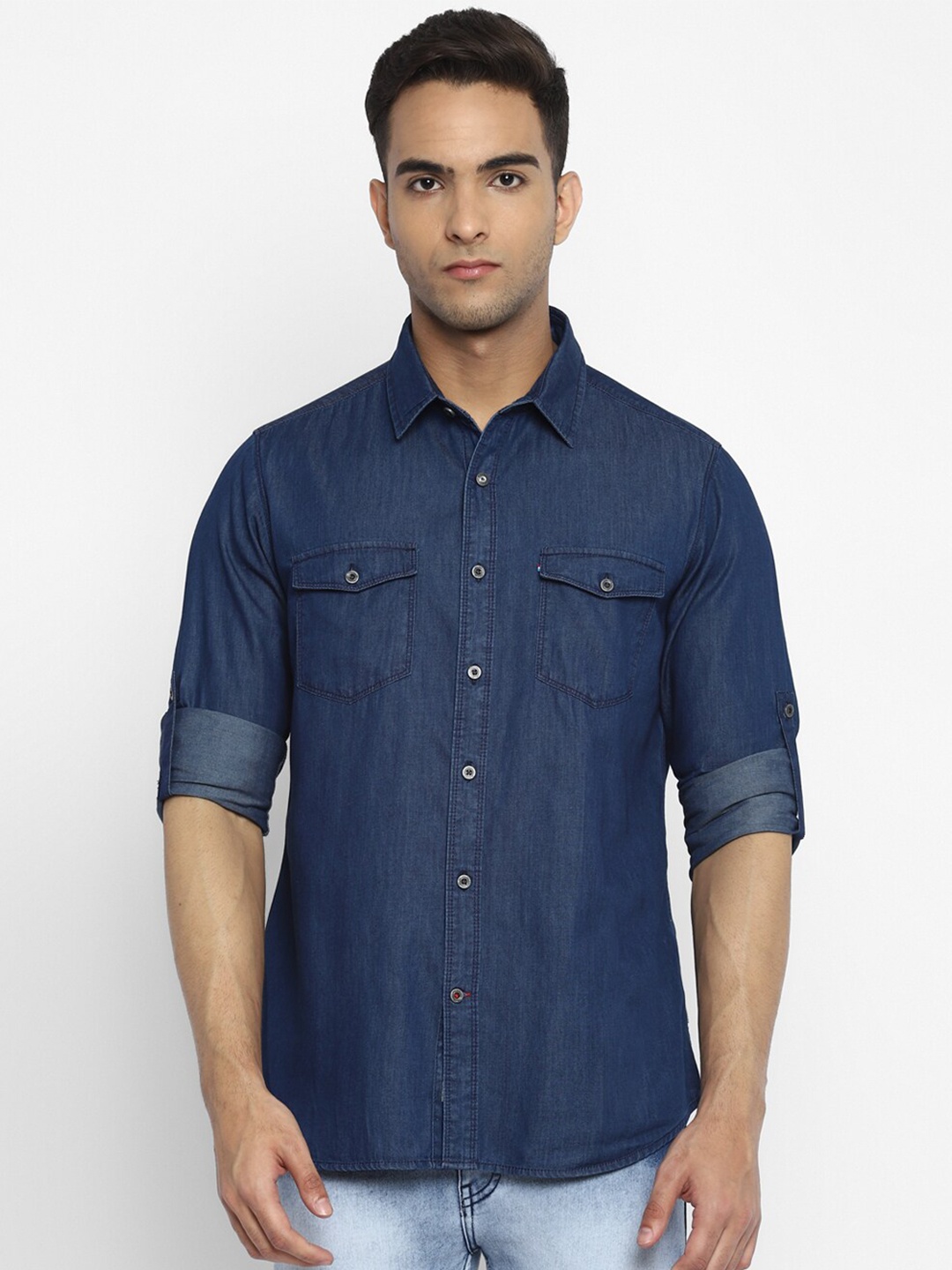 

Red Chief Men Blue Slim Fit Cotton Casual Shirt