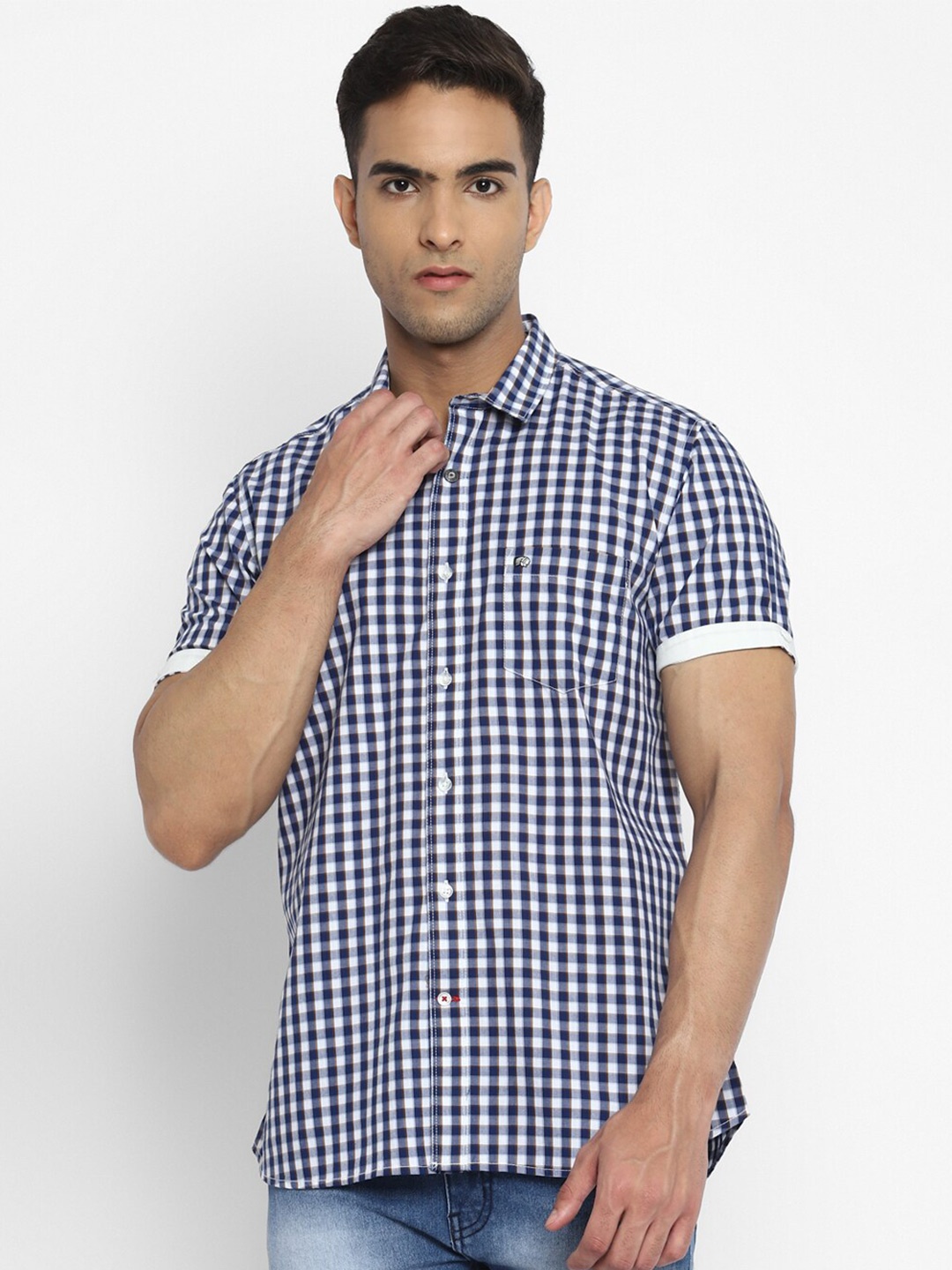 

Red Chief Men Blue Slim Fit Gingham Checks Checked Casual Shirt