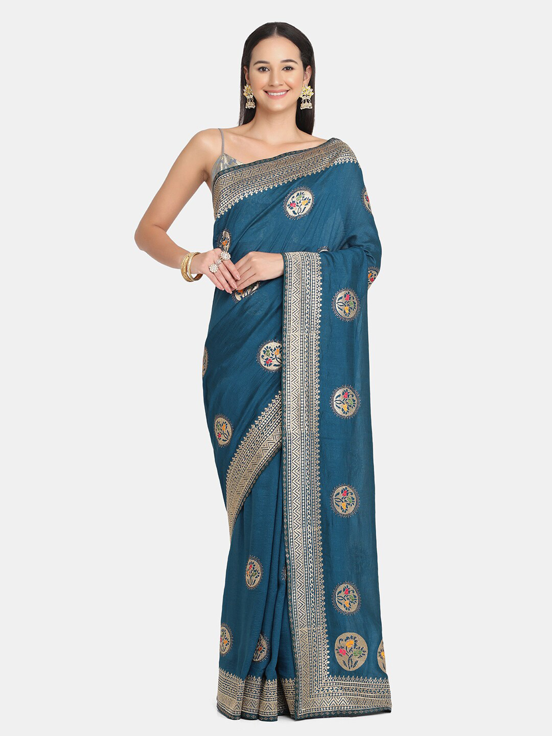 

BOMBAY SELECTIONS Blue Woven Design Zari Saree