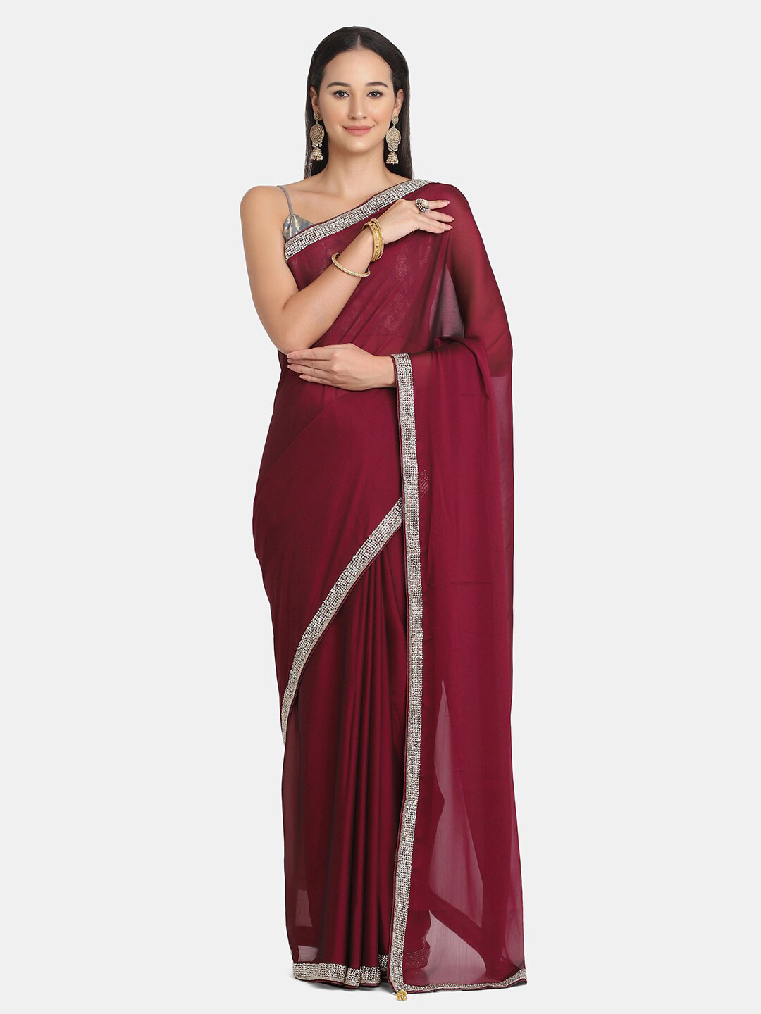

BOMBAY SELECTIONS Purple Pure Crepe Saree