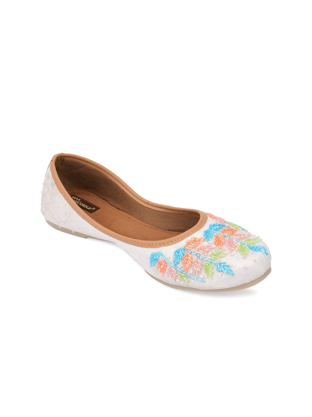 

DESI COLOUR Women Multicoloured Embellished Ethnic Mojaris with Embroidered Flats, Multi