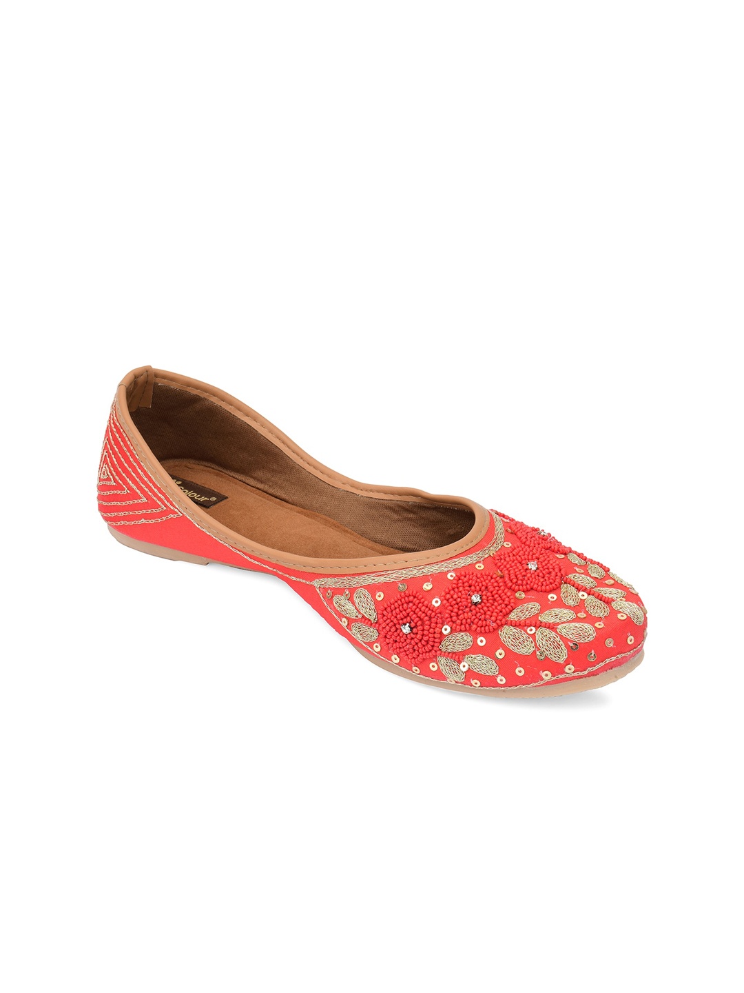 

DESI COLOUR Women Red Embellished Ethnic Mojaris Flats
