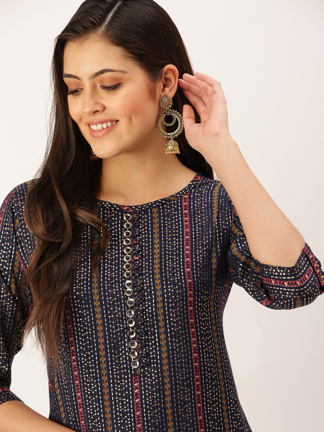 

SHOWOFF Women Navy Blue Printed Kurta