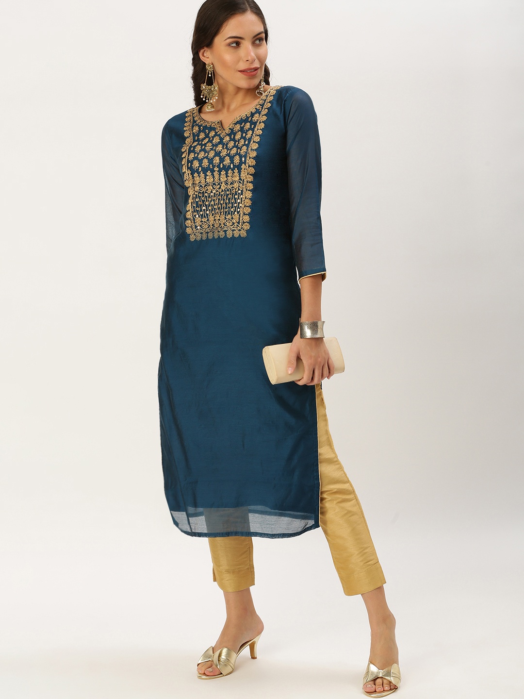 

SHOWOFF Women Teal Yoke Design Yoke Design Mirror Work Kurta