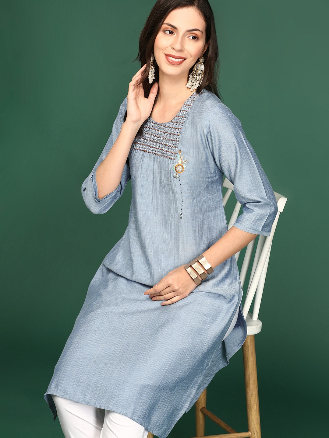 

SHOWOFF Women Steel Striped Pastels Kurta