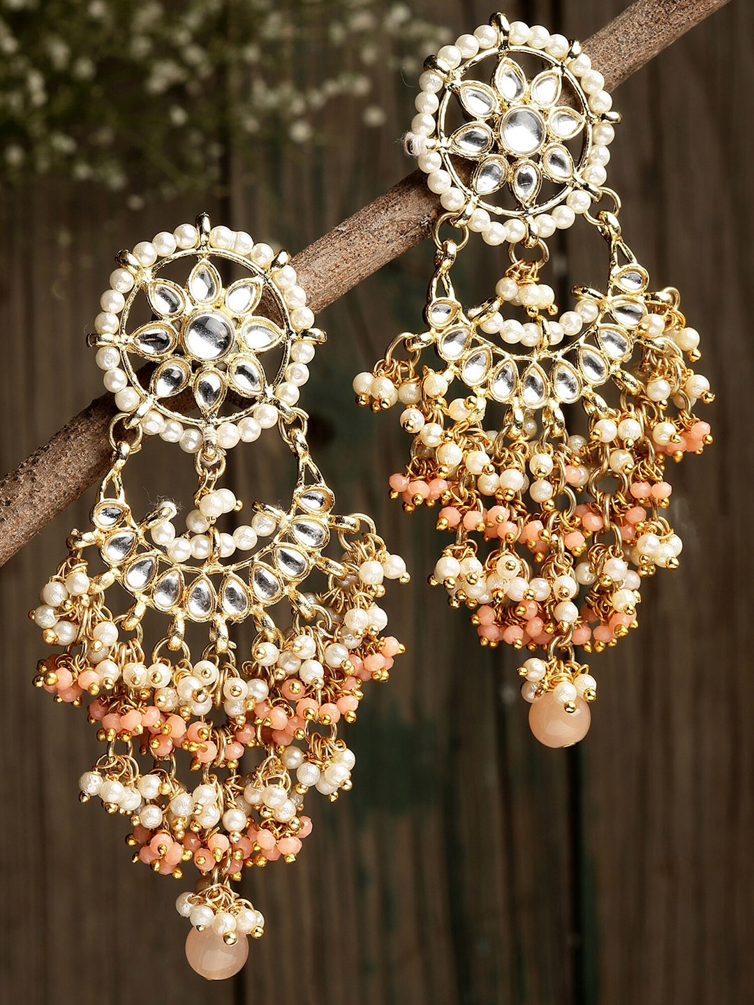 

KARATCART Gold-Toned & White Contemporary Chandbalis Earrings