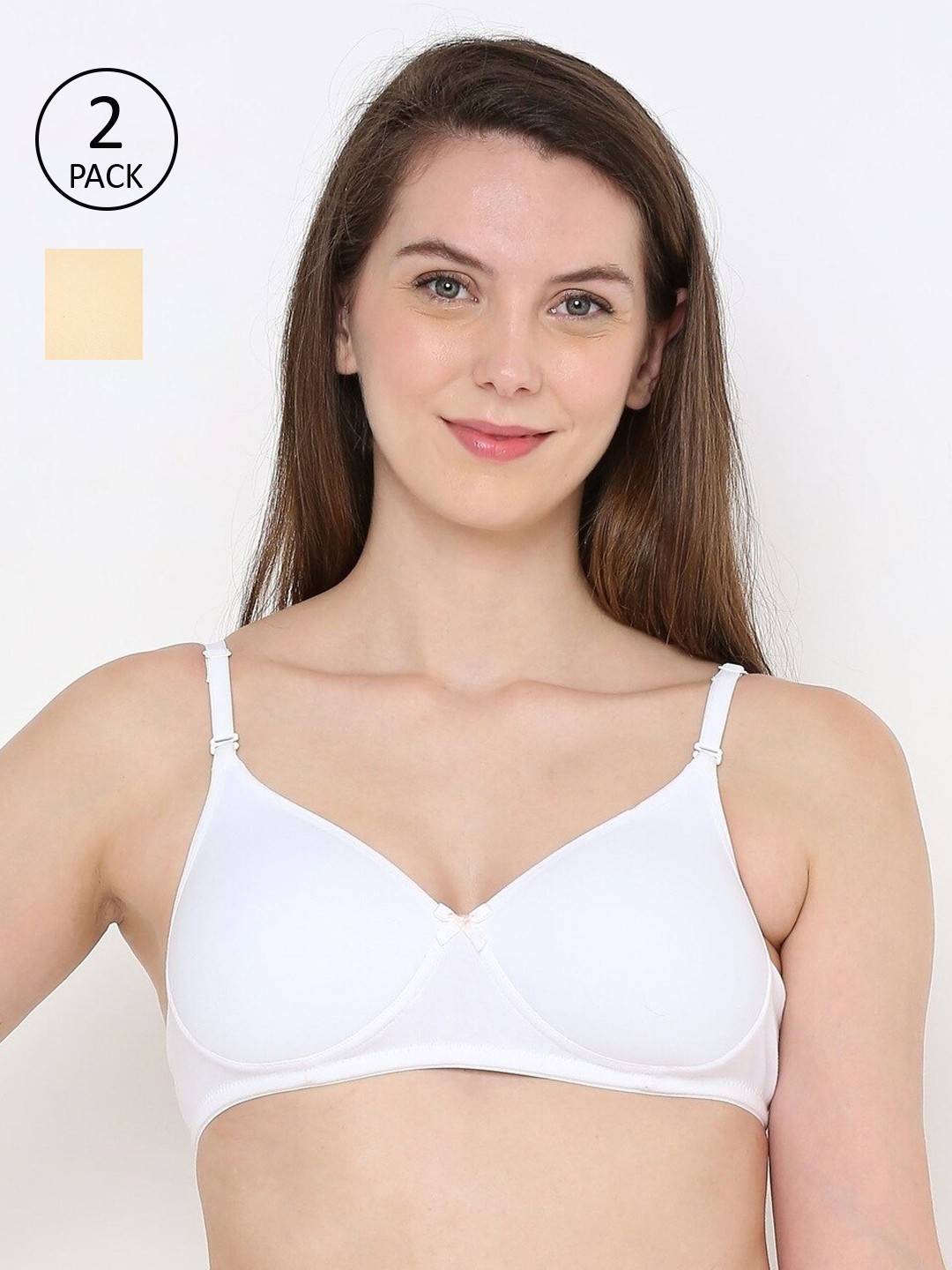 

Berrys Intimatess White & Beige Set of 2 Solid Non Padded Cotton Bra