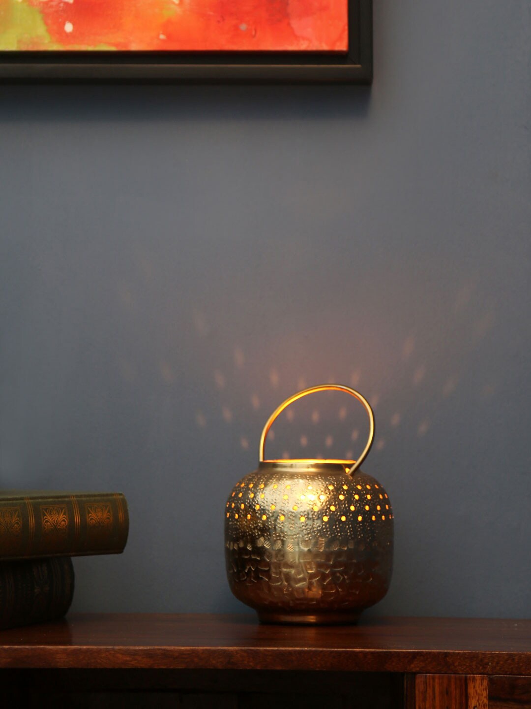 

Athome by Nilkamal Gold-Toned Double Hammered Lantern Candle Holder