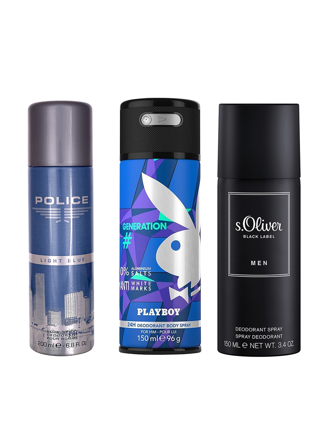 

Police x Playboy x s.Oliver Men Set of 3 Deodorant Body Spray - 500 ml, Blue