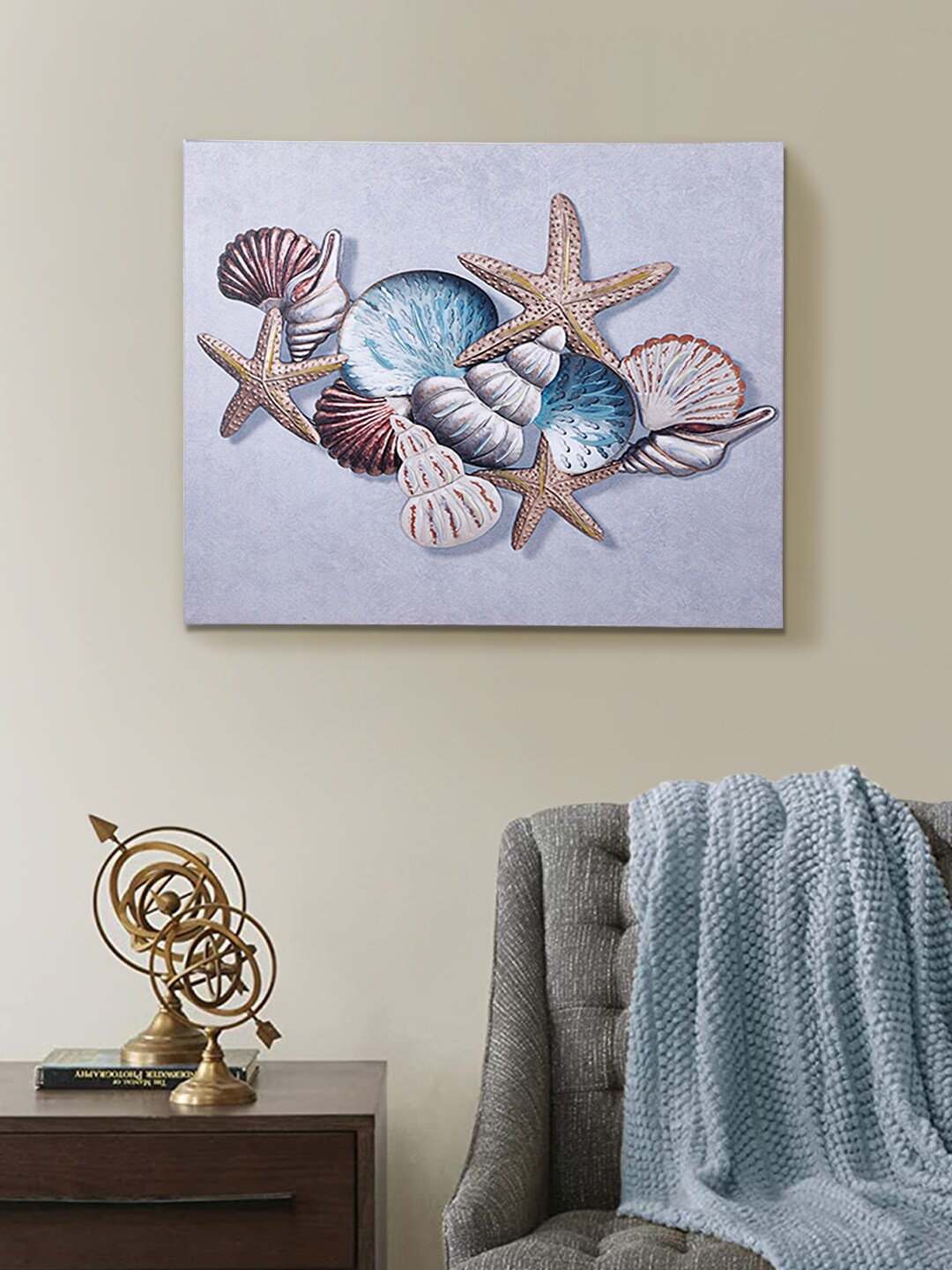 

TAYHAA Multicoloured Shells & Star Fish Canvas Painting, Multi