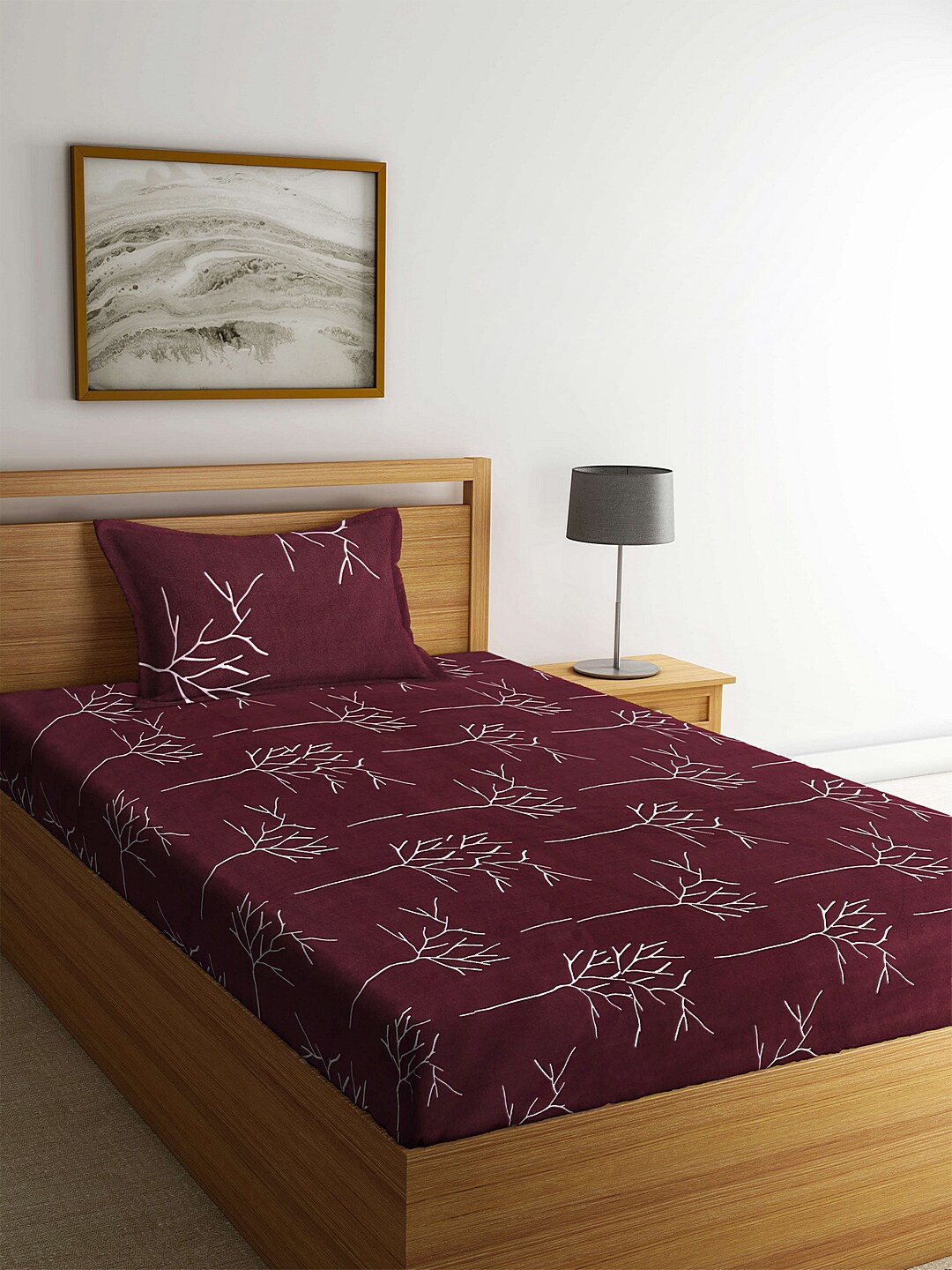 

Arrabi Brown Graphic 300 TC Single Bedsheet with 1 Pillow Covers