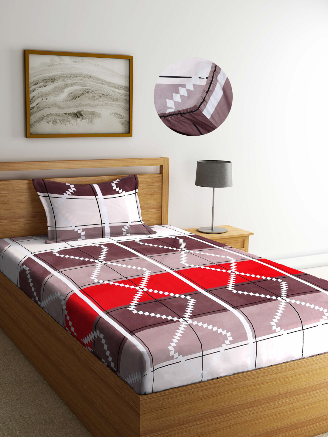 

Arrabi Multicoloured Geometric 300 TC Single Cotton Fitted Bedsheet with 1 Pillow Cover, Multi