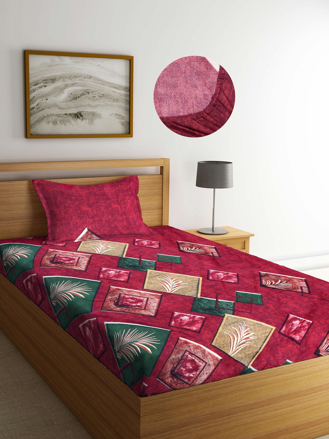 

Arrabi Red Graphic 300 TC Single Bedsheet with 1 Pillow Covers