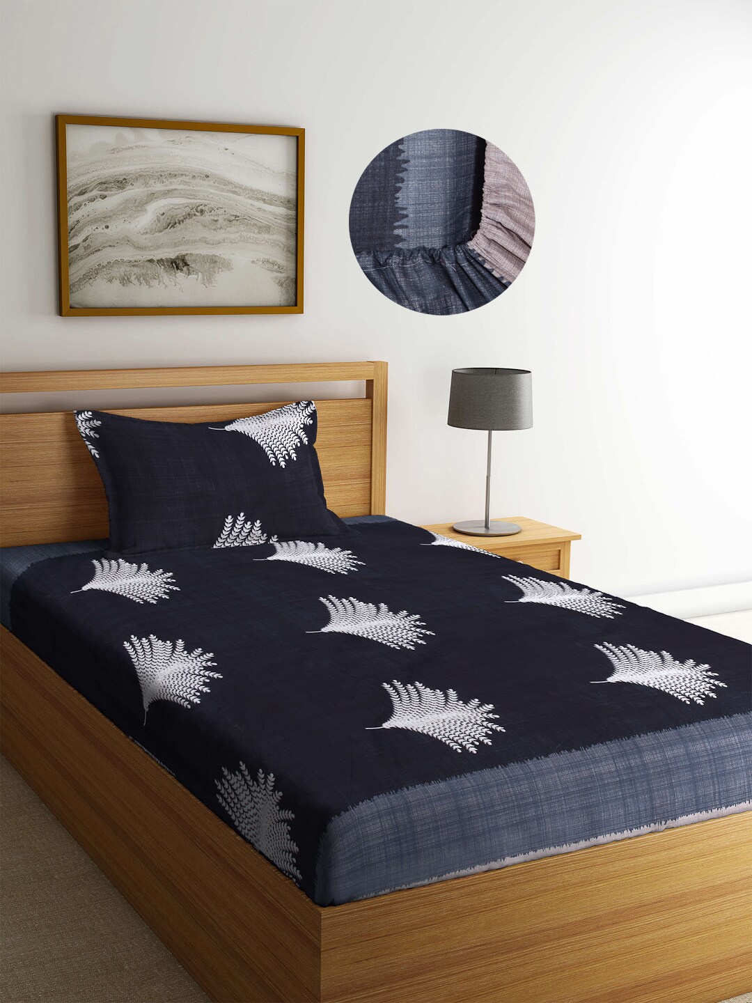 

Arrabi Grey Graphic 300 TC Single Fitted Bedsheet with 1 Pillow Cover