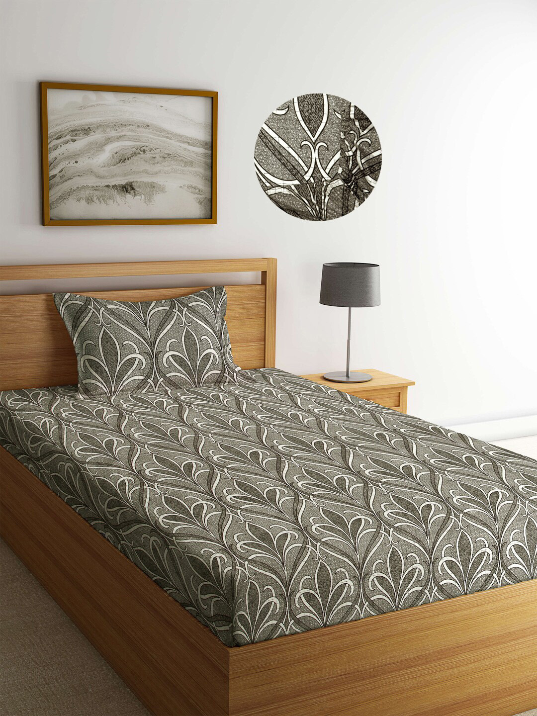 

Arrabi Grey Floral 300 TC Single Bedsheet with 1 Pillow Covers