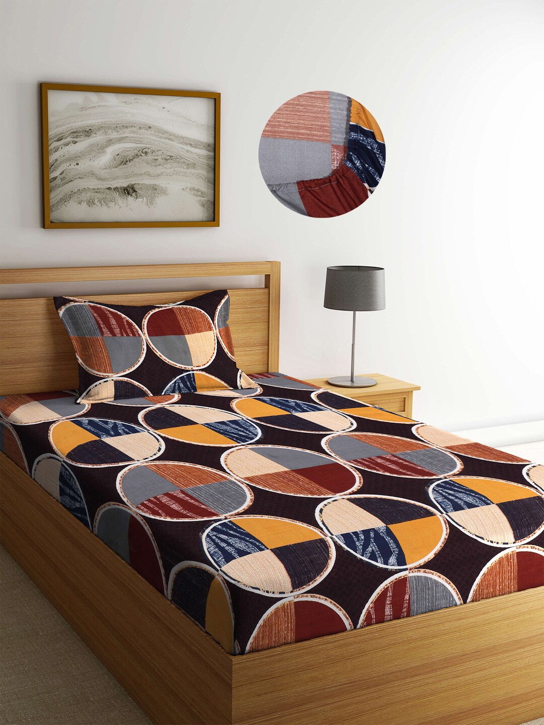 

Arrabi Multicoloured Geometric 300 TC Single Bedsheet with 1 Pillow Covers, Multi
