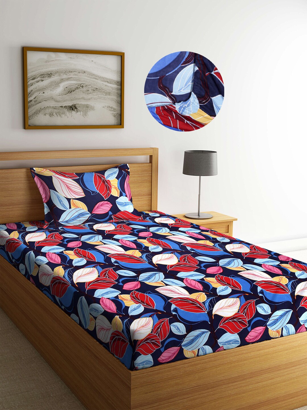 

Arrabi Blue Floral 300 TC Single Bedsheet with 1 Pillow Covers