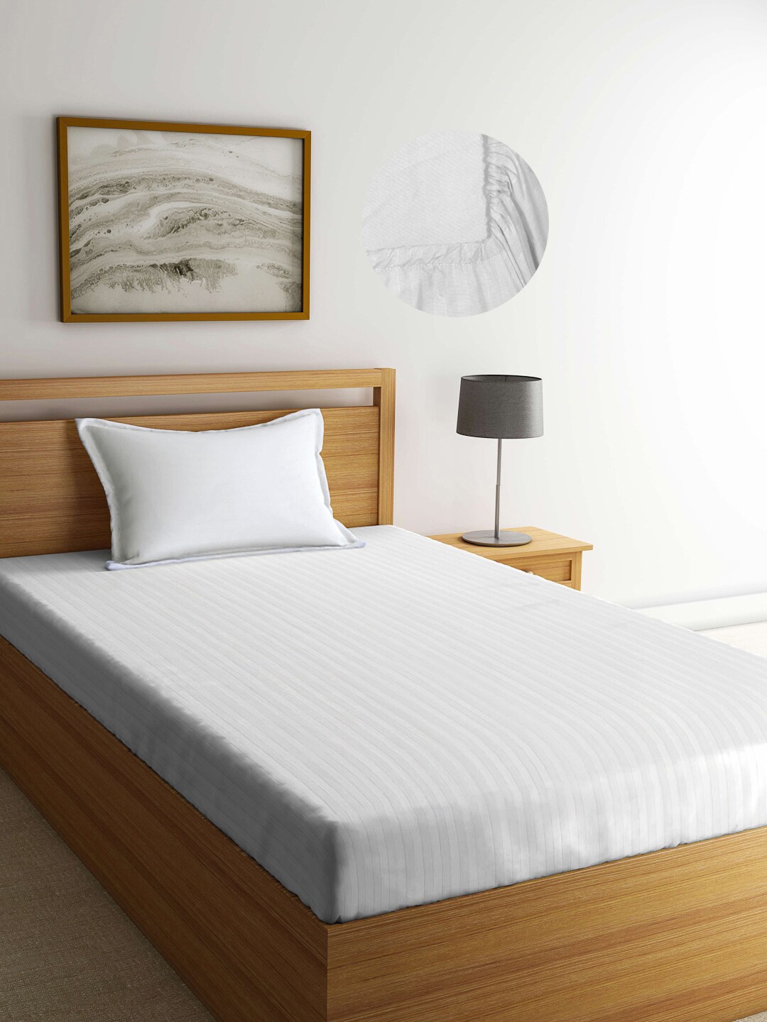 

Arrabi White Striped 300 TC Single Bedsheet with 1 Pillow Covers