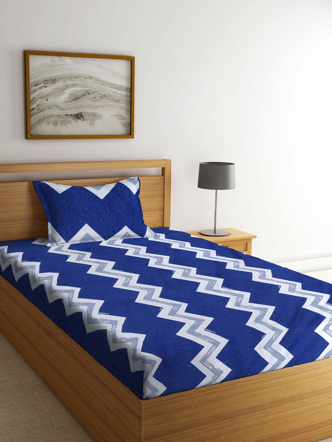 

Arrabi Blue & White Striped 300 TC Single Bedsheet with 1 Pillow Covers