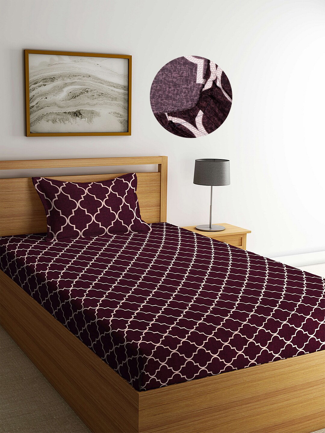 

Arrabi Brown Graphic 300 TC Single Bedsheet with 1 Pillow Covers